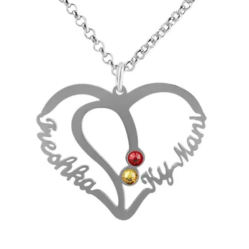 

Personalized Engraved heart Couples Necklace with Birthstones, Mother Necklaces Women's Pendant Chains Heart Jewelry#EW40