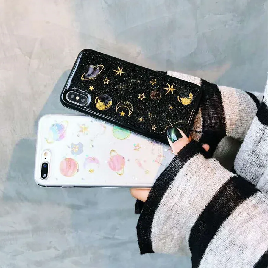 Блестящий Мягкий чехол Saturn Glitter Moon для iPhone 7 Plus 6 6S 8 plus телефона 11 pro max X Xs Xr|Бамперы| |