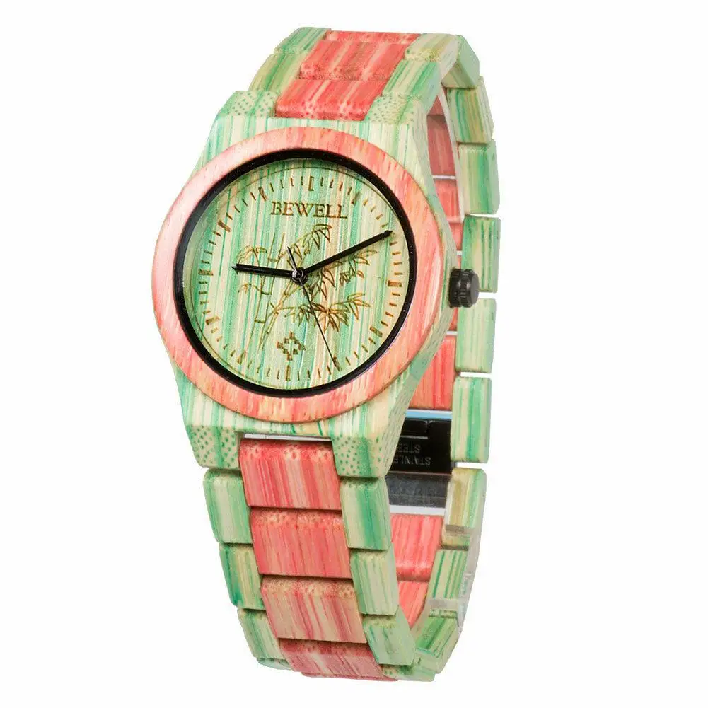 BEWELL женские мужские часы Элегантные Красочные бамбуковые деревянные часы водонепроницаемые Модные кварцевые наручные часы Мужские Женские(с подарочной коробкой - Цвет: 2