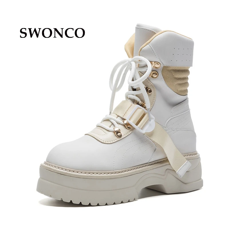 SWONCO Women's Ankle Boots Shoes Woman 2018 Autumn Genuine Leather Platform Boot Ankle Boots For Women Lace Up Punk Martin Boot SWONCO Women's Ankle Boots Shoes Woman 2018 Autumn Genuine Leather Platform Boot Ankle Boots For Women Lace Up Punk Martin Boot