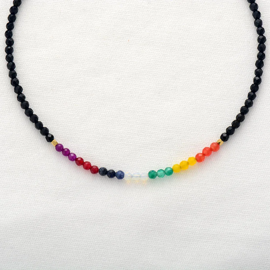 7 цветов ожерелье «чакра» полудрагоценный камень колье ожерелье для женщин Новая мода бисерное короткое ожерелье s ювелирные изделия