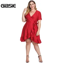 GIBSIE Polka Dot Ruffle Summer Dress 2019 Women Plus Size V-Neck Short Sleeve High Waist Tie Wrap Dress Ladies Casual Vestidos GIBSIE Polka Dot Ruffle Summer Dress 2019 Women Plus Size V-Neck Short Sleeve High Waist Tie Wrap Dress Ladies Casual Vestidos
