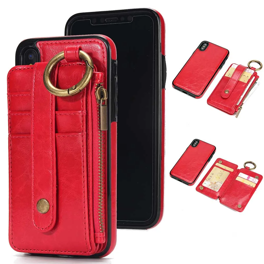 Чехол KISS с отделениями для карт чехол для телефона для iPhone X XS MAX XR 10 из искусственной кожи чехол s для iPhone 7 8 6 6s Plus 5S SE съемный карман - Цвет: Crazy Horse Red