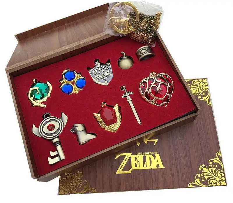 

The Legend of Zelda Logo Link Necklace keychain Pendant Keys Collection Gift Box Cosplay For Costume Accessories
