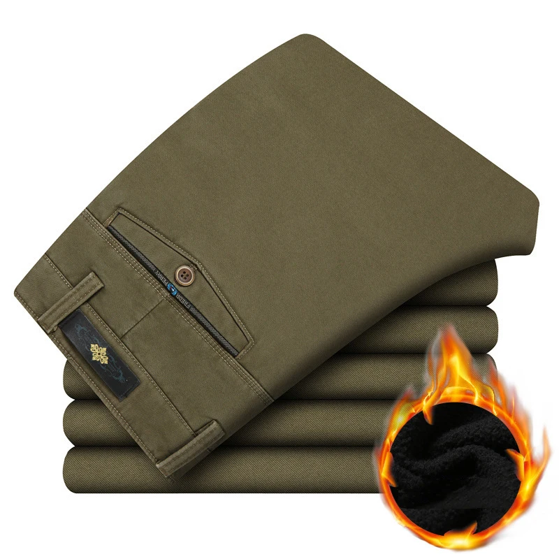 Fashion Men's casual pants winter straight men thick trousers solid high quality soft fleece warm pants loose pantalon homme Fashion Men's casual pants winter straight men thick trousers solid high quality soft fleece warm pants loose pantalon homme