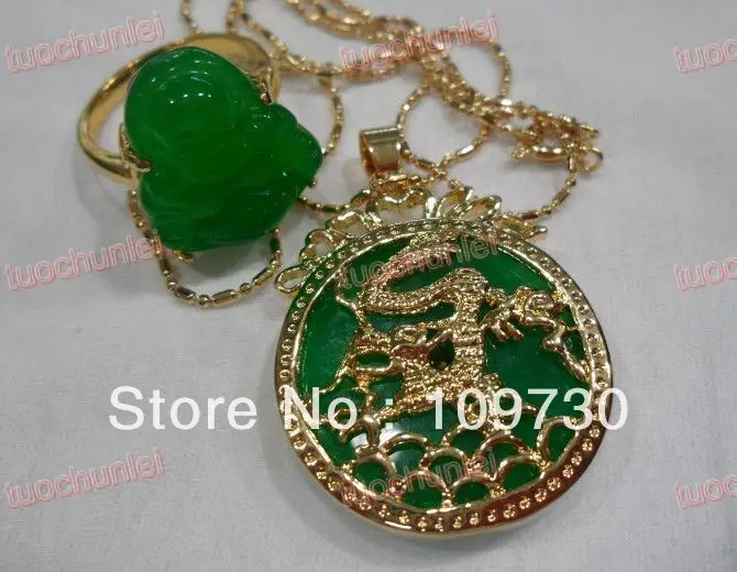 Beautiful Green Jade Inlay Carved Flower Dangle Lucky Pendant Necklace Jewely