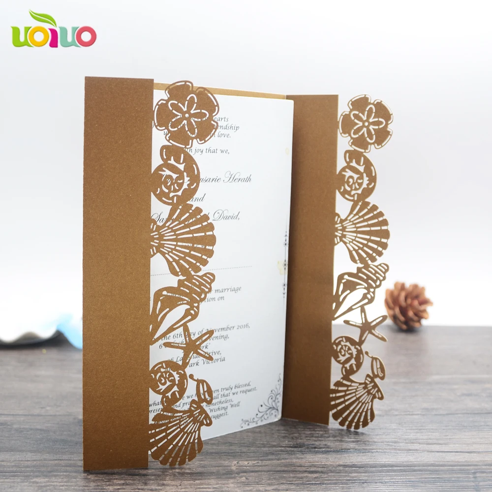 10pcs Beach Wedding Invitations Shell and Sea Star Cards Laser Cut Paper