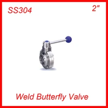 Горячая " SS304 санитарно сварки нержавеющая сталь TC руководство пищевой клапан-бабочка w ручка 20 шт./лот