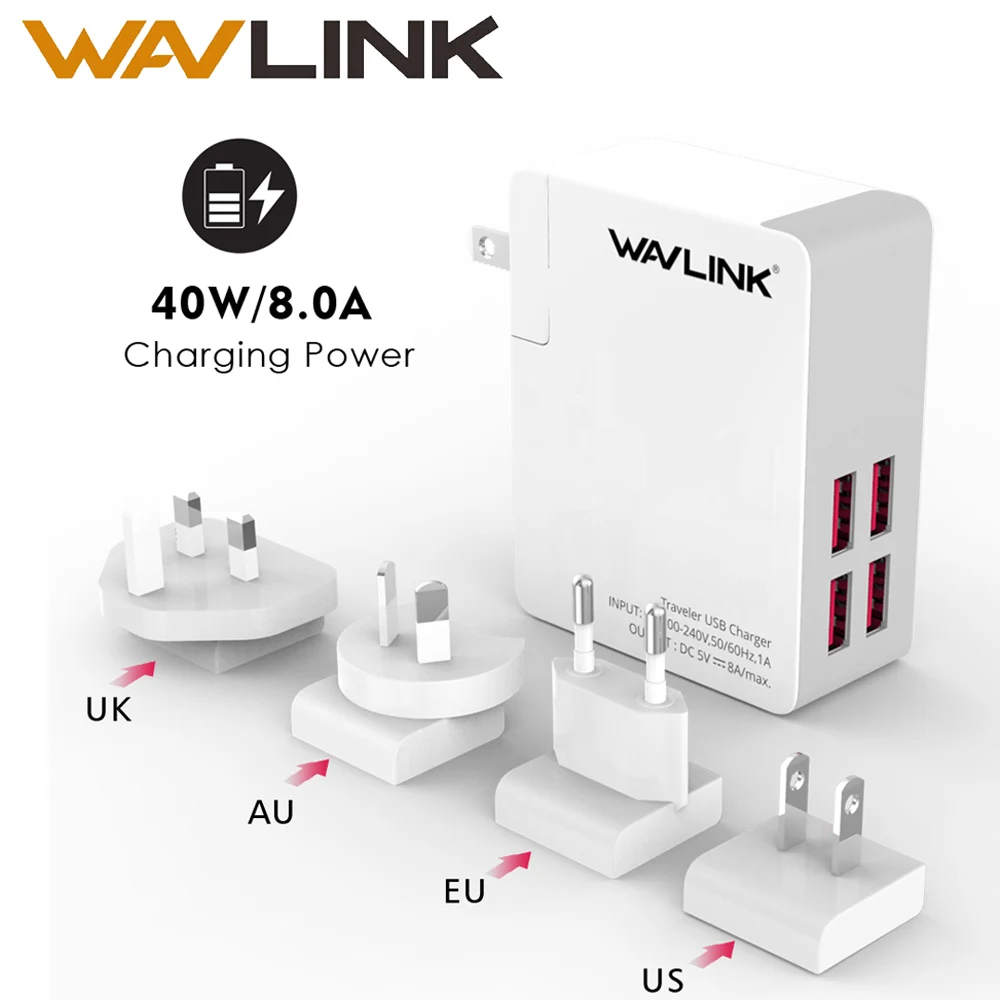 

Wavlink 4Port USB Charger 4in1 Portable Travel USB Wall Charger Adapter Mobile Phone Charger EU/US/UK/AU Plug for iPhone Samsung