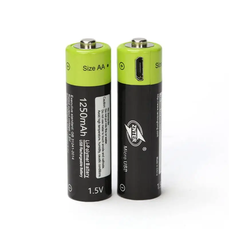 Литий полимерная аккумуляторная батарея ZNTER 1 5 В AA 1250 мА · ч Зарядка micro usb