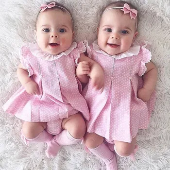 

Summer New Fashion Toddler Baby Kids Girls Ruffles Ruched Dor Print Casual Mini Dress Clothes Hairband Wholesale Free Ship Z4