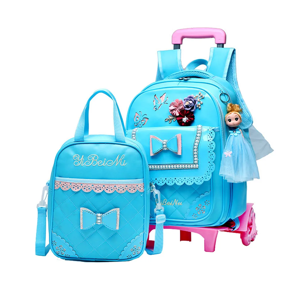 2pcs/set Children School Bags Removable Boys Girls Cartoon Trolley