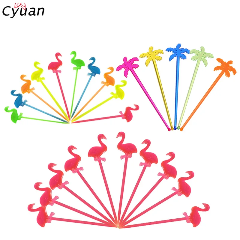 

Cyuan 50 Pieces Flamingo Food Picks Summer Hawaii Party Cupcake Fruit Fork Cocktail Sticks Dessert Picks Tropical Party Supplies