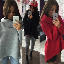 DICLOUD Natal Pakaian 2017 Wanita Hoodies Musim Dingin Syal Kerah Kasar Lengan Panjang Busana Kasual Musim Gugur Kaus Pullover
