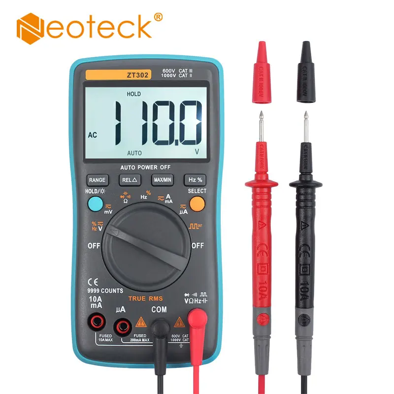 

Neoteck Digital LCD Multimeter Electric Handheld Ture RMS Auto Range Backlight 9999 Counts Multimetro