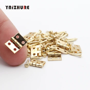 

10Pcs Smallest coppe Brass Mini Hinge Decor Door Hinges Wooden Gift Jewelry Box Hinge Fittings for Furniture Hardware Nail