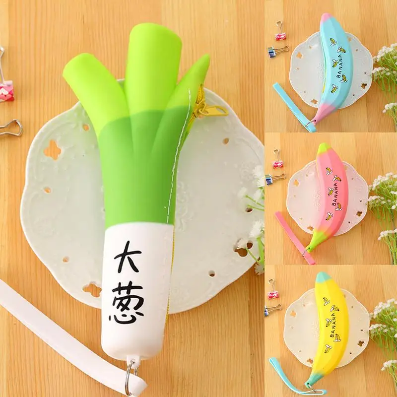 

Simple Creative Super Meng Silicone Large Capacity Banana Onion Student Pen Bag Wallet Storage Supplies For Students Children
