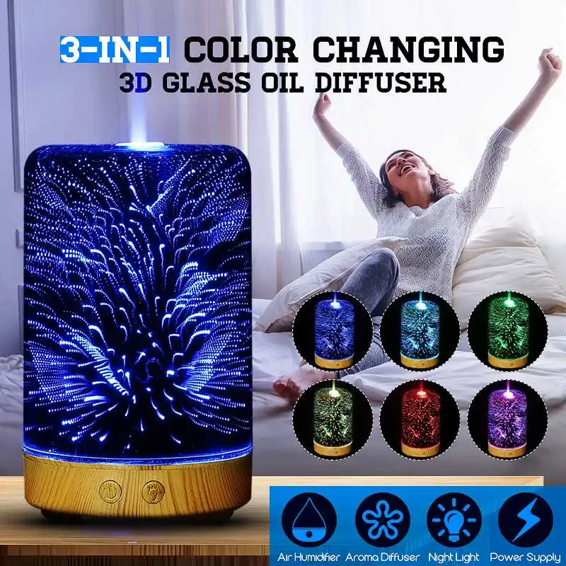 

3D Glass Aromatherapy Diffuser 100ML 110-240V Cylindrical Shape Star Style Cool Mist Humidifier Color Changing