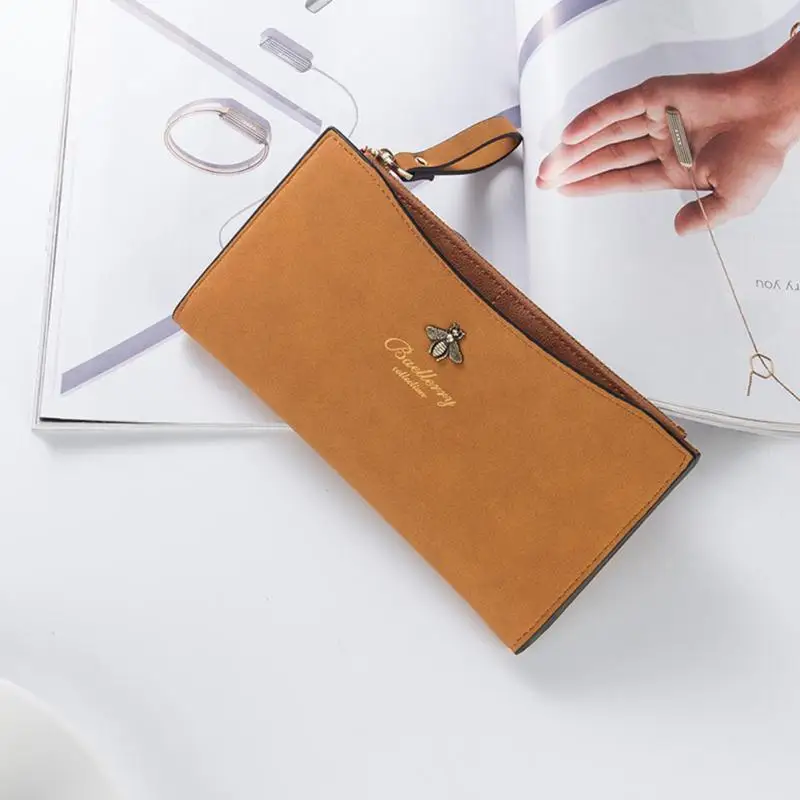 Yellow brown Модные женские кошельки из искусственной кожи на тонкой молнии с изображением пчелы, длинная Складная вместительная сумочка, Дамский кошелек на застежке - Цвет: Yellow brown