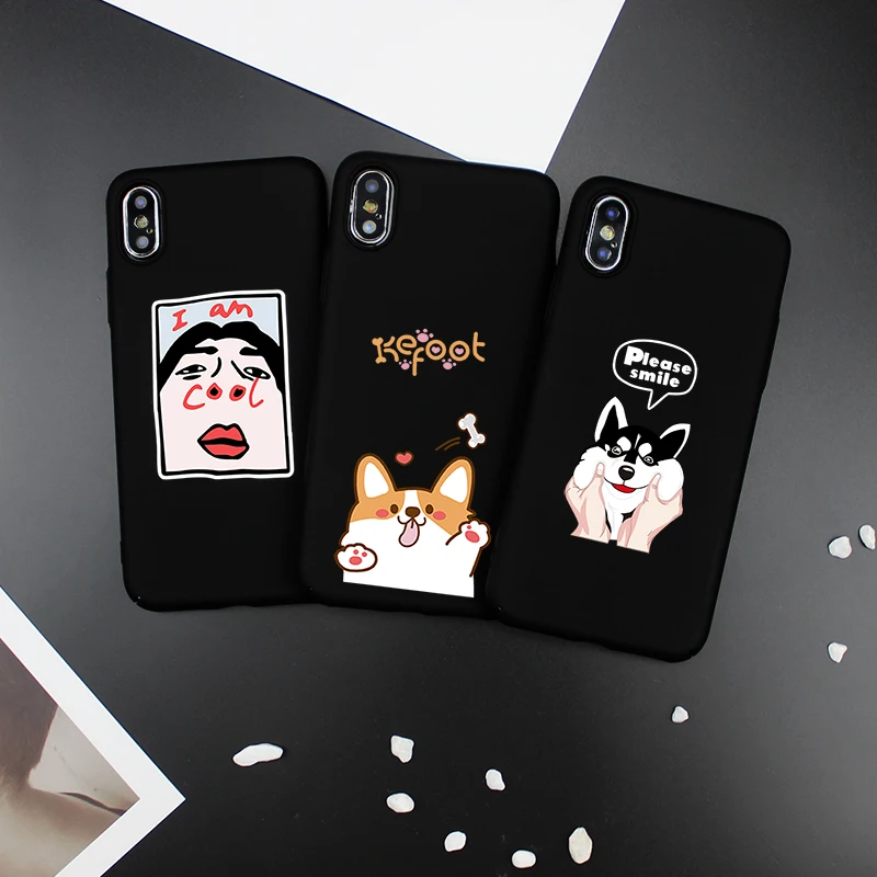 

Cartoon Dog Phone Case For iPhone X XS Case For iphone 5 6S 7 8 Plus Cases Hard PC Full Protect Capa Retro Black Back Cover Capa