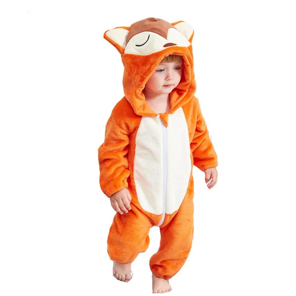 

Baby Girls Winter Clothes Toddler Boys Flannel Animal Fox Warm Cartoon Bodysuit Onesie Kids Christmas Costume 0-3 Years