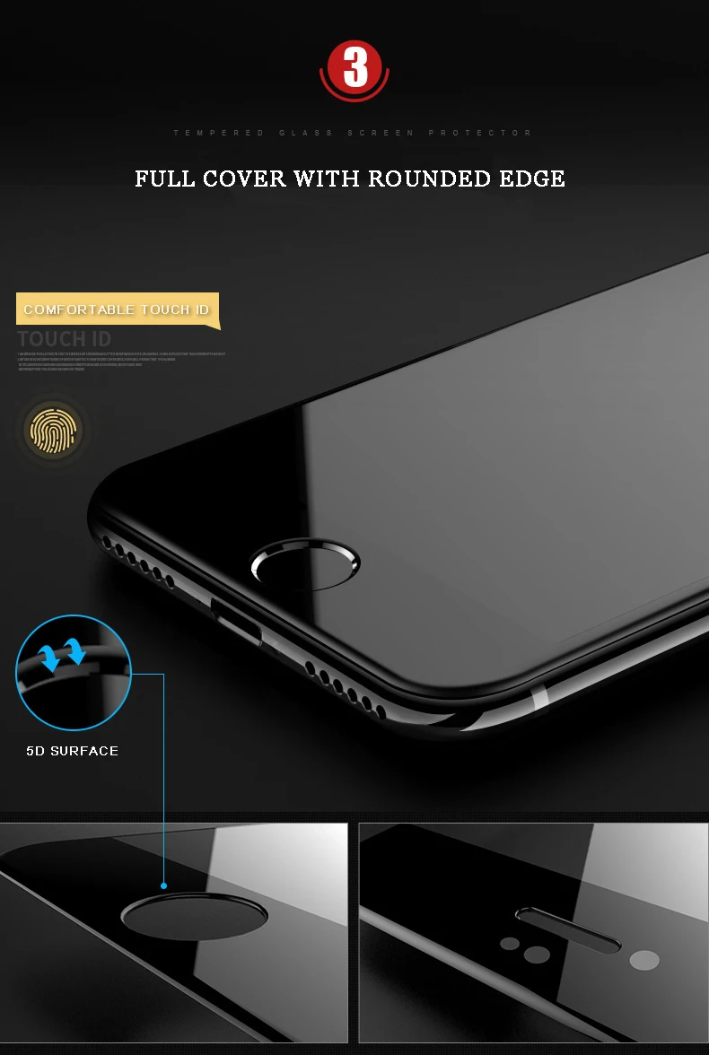 5D изогнутое закаленное стекло для iPhone 6 6S 7 8 Plus X полное покрытие Защитная пленка