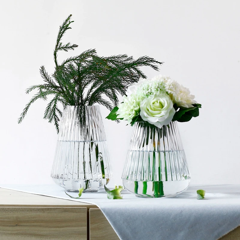 

Glass vase minimalist Vertical stripes vase for home decoration living room office flower vase decoration Hydroponic container
