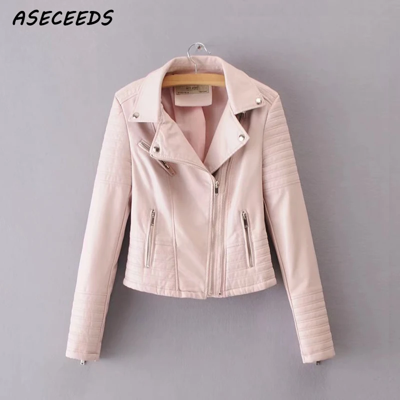 

Women spring zipper ladies motorcycle coat punk jackets Faux leather pu jacket 2018 long sleeve biker jacket Street outwear