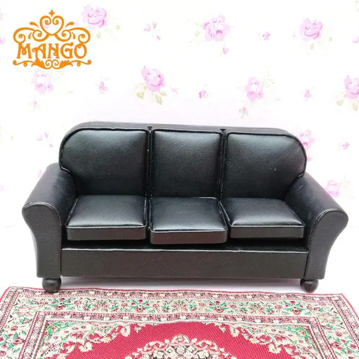 

1:12 dollhouse miniature high-grade furniture model Three people sitting room sofa leather scene! free shipping