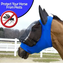 Полное лицо летняя Защитная крышка для ушей комфортная Броня сетка анти-москитная зоотовары для домашних животных синяя защита для лошади