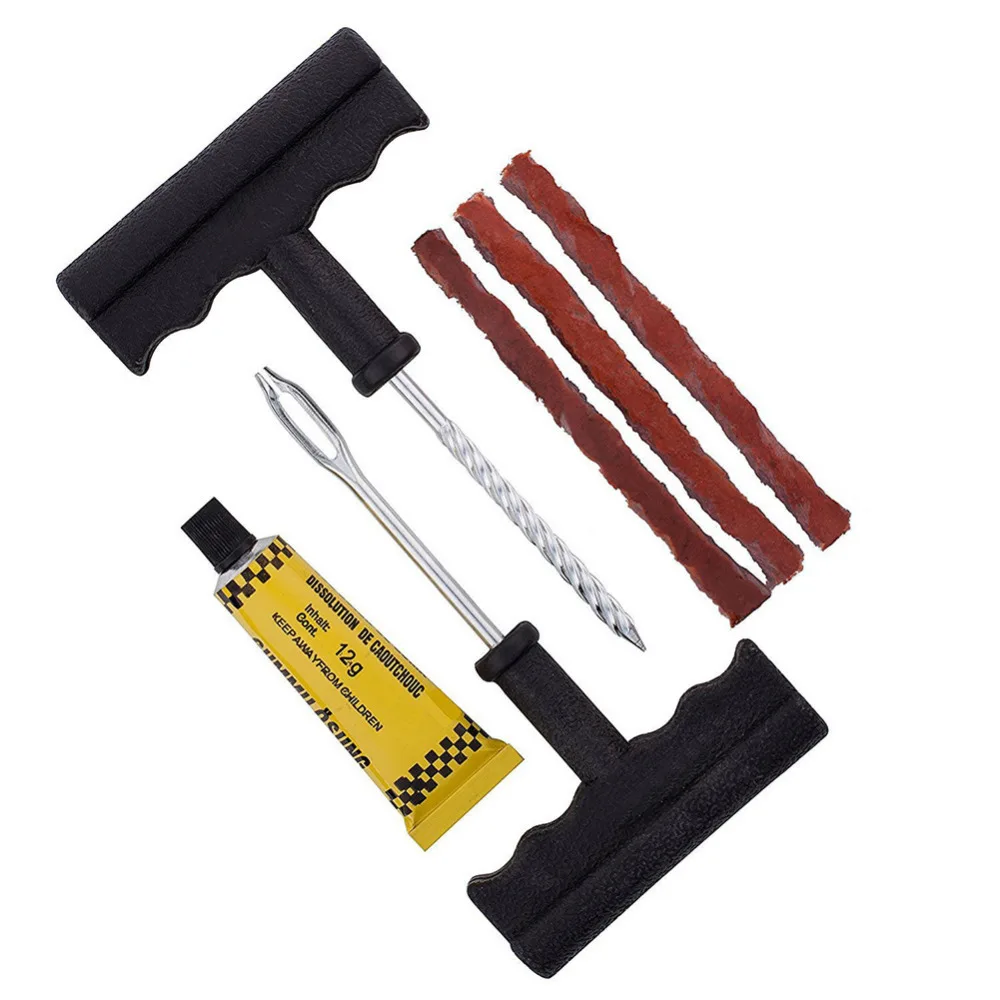 

New Universal Motorcycle Flat Car Tubeless T-Handle Tire Repair Rasp Needle Patch Fix Tools Rubber Cement Set Eye Nedle Cement