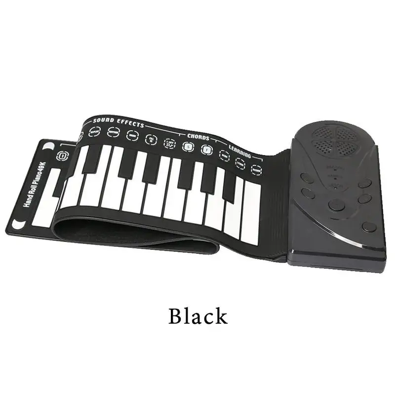 Профессиональный 49 клавиш ручной рулон пианино USB MIDI клавиатура контроллер ручное электронное пианино с динамиком музыкальный инструмент - Цвет: Black