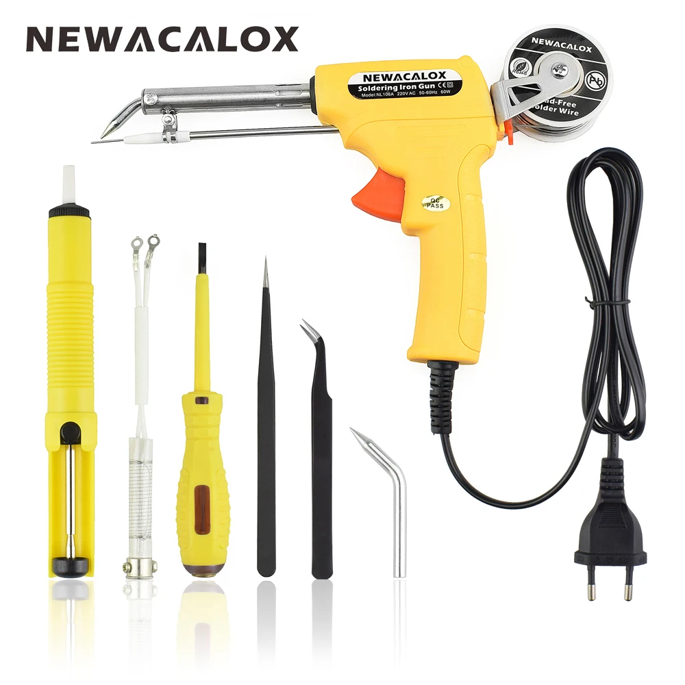 

NEWACALOX EU 220V 60W Hand-held Soldering Iron Gun Set Automatically Send Tin with Desoldering Pump Electrical Tester Pen Solder