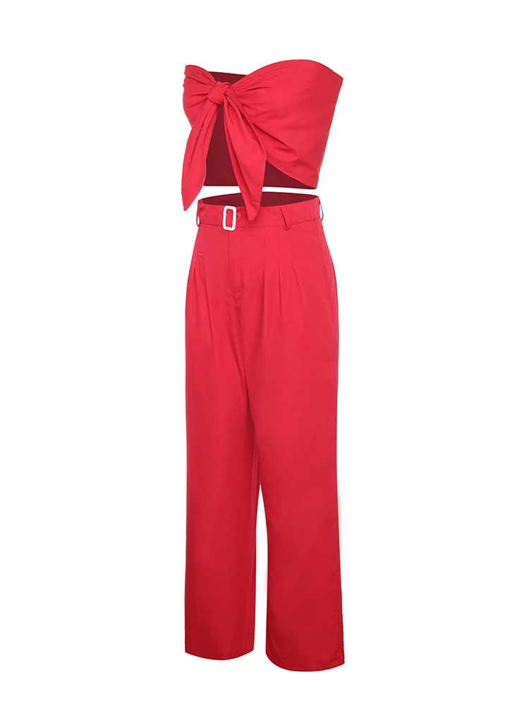 Сексуальный облегающий комплект из двух предметов,, одноцветные женские костюмы, облегающие топы и брюки с высокой талией и поясом, тонкий летний спортивный костюм