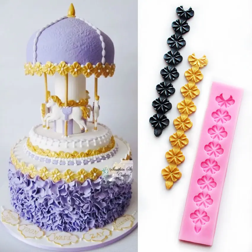 

Luyou New Arrival Long lace flower shaped 3D silicone cake fondant mold, cake decoration tools, soap, candle moulds FM1089