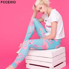 FCCEXIO nowy 2019 wysokiej jakości kobiety Legging Flamingo kropki Kolor drukowanie Fitness legginsy moda wysokiej talii spodnie damskie