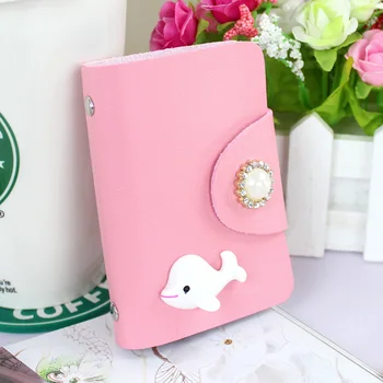 

2019 Leather Credit Card Holder Large Capacity 24 slots Id Card Case Korean Cute dolphin Multi Functional Business Card Holders