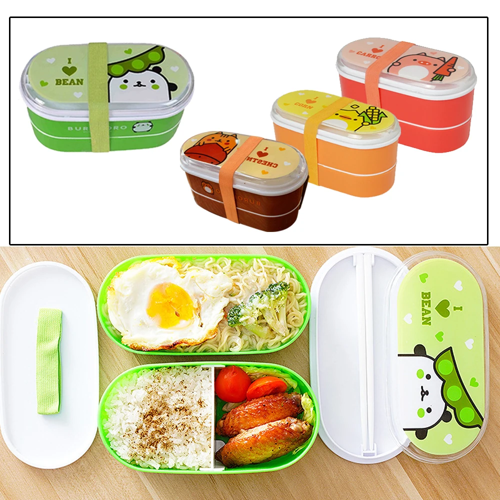 

Hoomall Food Storage Containers Cute Double Layer Bento Box Dinnerware Plastic Cartoon Food Container Student Sealed Lunch Box