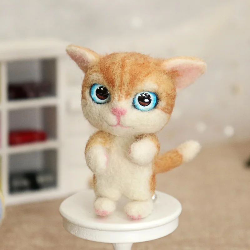 Non-Finished Felt kit Lovely Naughty Cat Wool Needle Felting DIY Handcarft Decoration For Home Wedding Women Girls Birthday Gift