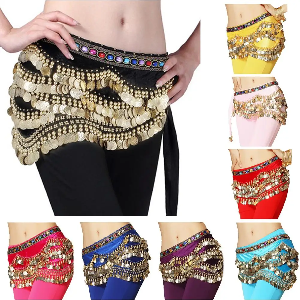 

Flannel 1.5 X 0.31m 3 Rows 300 Gold Coin Dance Hip Skirt Scarf Wrap Belly Waist Belt Dancing Practice Clothes Accessories
