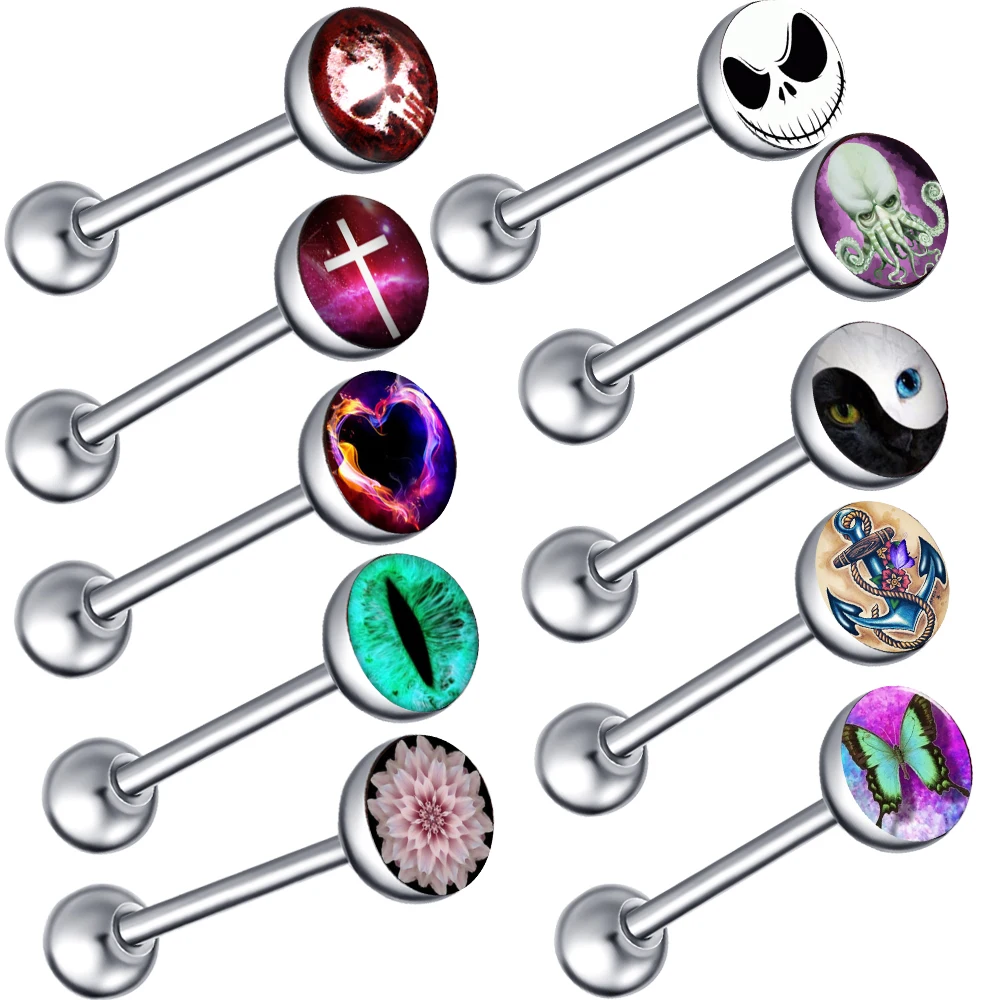 

Fanpeijy Stainless steel logo tongue rings women 14g nipplerings earring Straight barbell tragus earrings piercing body jewelry
