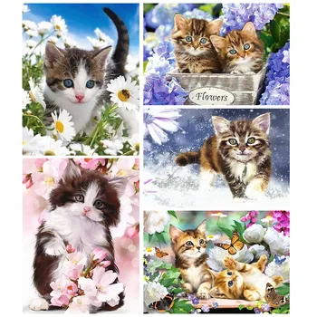 

HUACAN 5D DIY Diamond Painting Cat Full Square Diamond Embroidery Sale Picture Of Rhinestone Diamond Mosaic Animal Home Decor