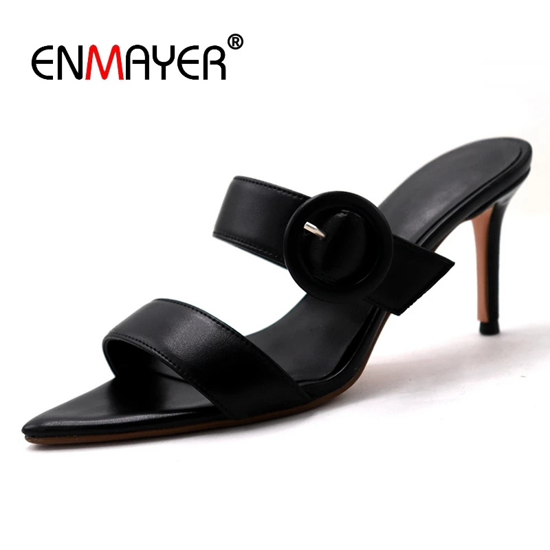 

ENMAYER 2019 New Arrival Women High Heel Sandals Solid Summer Outside Women Slippers Super High Fashion Size 34-41 LY2161