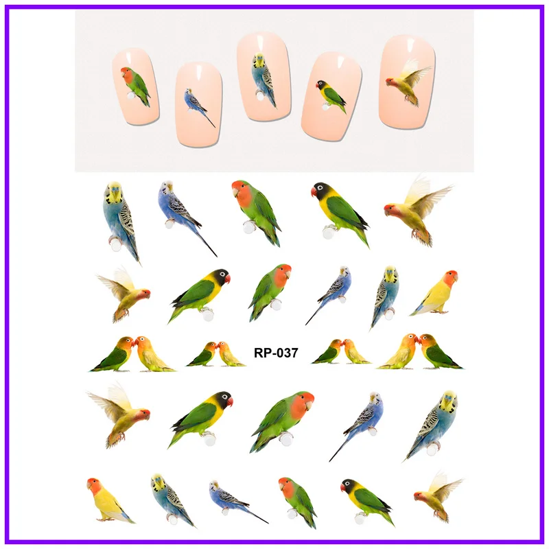 Искусство ногтей Красота наклейка на ногти водная наклейка слайдер птицы Бирюзовая рябина дятел попугай RP037-042