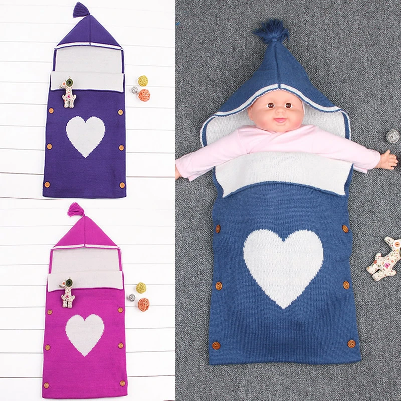 Printemps Automne Tricote Bebe Swaddle Sommeil Sac Poussette Nouveau Ne Bebe Couverture Patchwork Doux Coeur Infantile Garcon Fille Enveloppe Bl37 Aliexpress