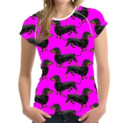 Забавные женские летние футболки с принтом Собака Такса фиолетовые футболки с круглым вырезом для девочек-подростков Harajuku короткий рукав