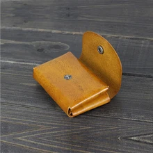 Retro Handmade Trip Folded Card Holder Wallet Japanese Designer Vegetable Tanned Leather Business ID Credit Card Bag Hasp Case