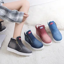 Jrnnorv/большие размеры; зимняя женская утепленная джинсовая обувь; ботинки в джинсовом стиле; теплые зимние ботильоны с бархатом; JA0167