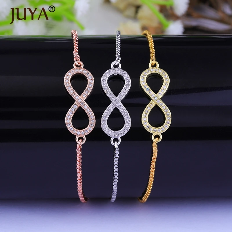 

4 Colors Copper Zircon Rhinestone Infinity Bracelets Bangle For Women Simple Adjustable Hand Chain Lucky Friendship Bracelet