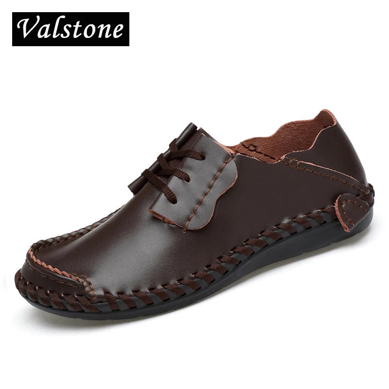

Valstone Fashion Leather casual Shoes Men handmade vintage moccasins lace up 2018 Autumn Everyday shoes Plus size 47 Brown Black